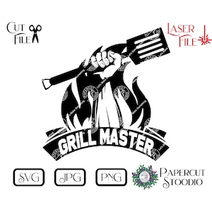Grill Master Svg, archivo de grabado láser Cricut DIY, descarga instantánea para tabla de cortar charcutería, decoración del hogar, regalo personalizado para papá, barbacoa