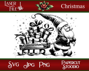 Christmas Gnome Sled Gifts Laser Engrave File SVG PNG JPG (Digital Download)