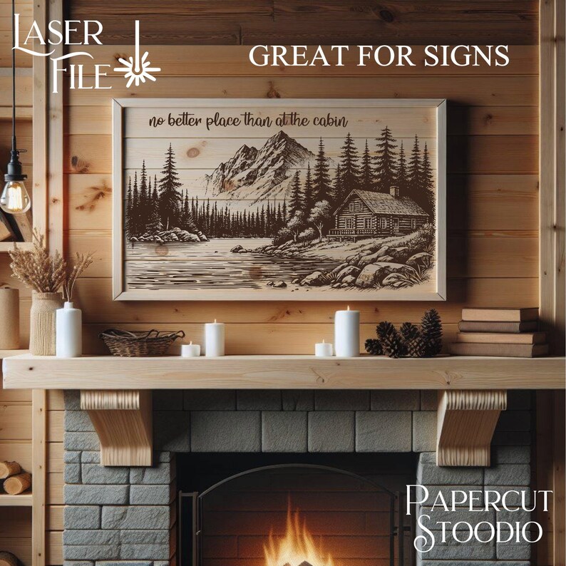 Mountain Cabin Lake Laser Engrave File, Glowforge Lightburn SVG PNG JPG ...
