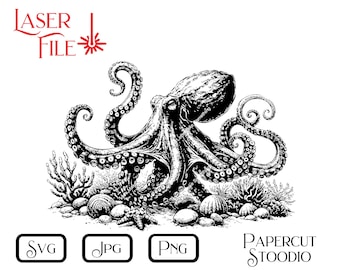 Reef Octopus Laser Engrave File, SVG PNG JPG (Digital Download)