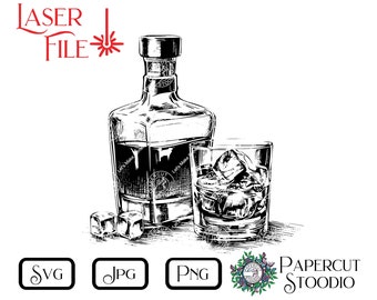 Whiskey Laser Engrave File, Bar Alcohol SVG, Man Cave Decor (Digital Download)