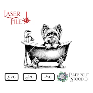 Laser Engrave File, Yorkie Tub Peek SVG, Cute Dog Bath LightBurn GlowForge Woodworking for Signs Cutting Boards  Personalized Gifts