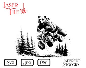 Bear on ATV Laser Engrave File, Campfire Pals SVG, Wood Sign (Digital Download)