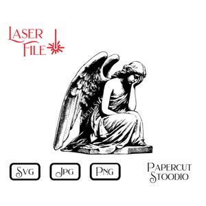 Fichier de gravure laser, SVG de chagrin des anges, monument commémoratif, au revoir, en souvenir, un être cher, perte, cartes de sympathie LightBurn GlowForge