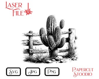 Laser Engrave File, Fence Cactus Svg, Country, Wild West, Desert, Western Charcuterie, Cutting Board ,Laser Engraving Gift for the Home