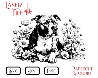 American Pitbull Terrier Laser Engraving File, SVG PNG JPG (Digital Download)