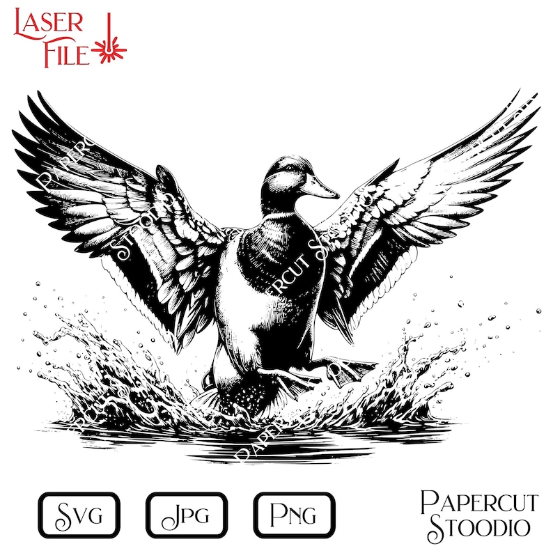 Duck Splash Laser Engrave File, Wood Burn SVG PNG JPG (digital Download ...