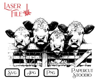 Laser Engrave File, Hereford Cows SVG, for LightBurn GlowForge DIY Signs Cutting Boards Wood Art Gifts Ranch & Farmhouse Decor Fence Peek