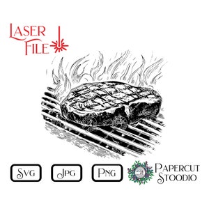 Laser Gravur Datei, Grill Steak SVG, BBQ Meat Dad Für DIY Schneidebrett Charcuterie Board LightBurn Holzbrand Speisen Platte Personalisiertes Geschenk