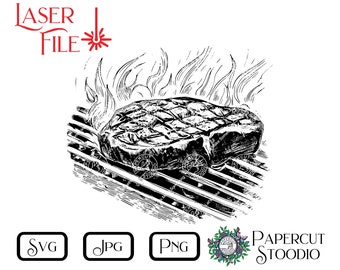Laser Engrave File, Grill Steak Svg, BBQ Meat Dad For DIY Cutting Board Charcuterie Board LightBurn Wood Burn Food Platter Personalized Gift