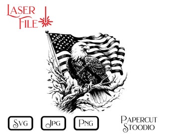 Laser Engrave File, American Eagle with Flag SVG, LightBurn GlowForge Proud America Patriotic DIY Woodworking Signs Personalized Gifts