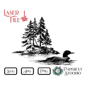 Lake Loon SVG, lasergraveerbestand, LightBurn GlowForge digitale download houtverbranding borden snijplank gepersonaliseerde geschenken Decor van het huis