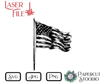 Laser Engrave File - USA Flag SVG, LightBurn GlowForge Proud America Patriotic DIY Woodworking Signs Personalized Gifts