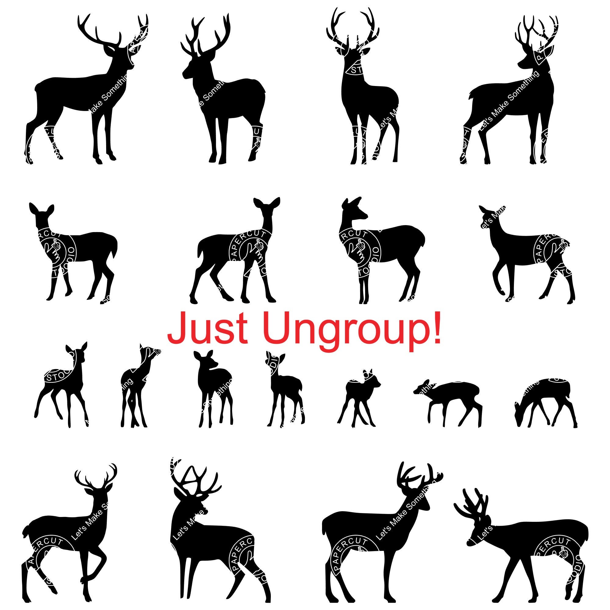 Deer Bundle Svg, Buck Doe Fawn Deer Family Instant Download Laser Cut ...