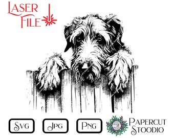 Irish Wolfhound Peek, Laser Engrave File, Dog Fence Sign (SVG, PNG, JPG)