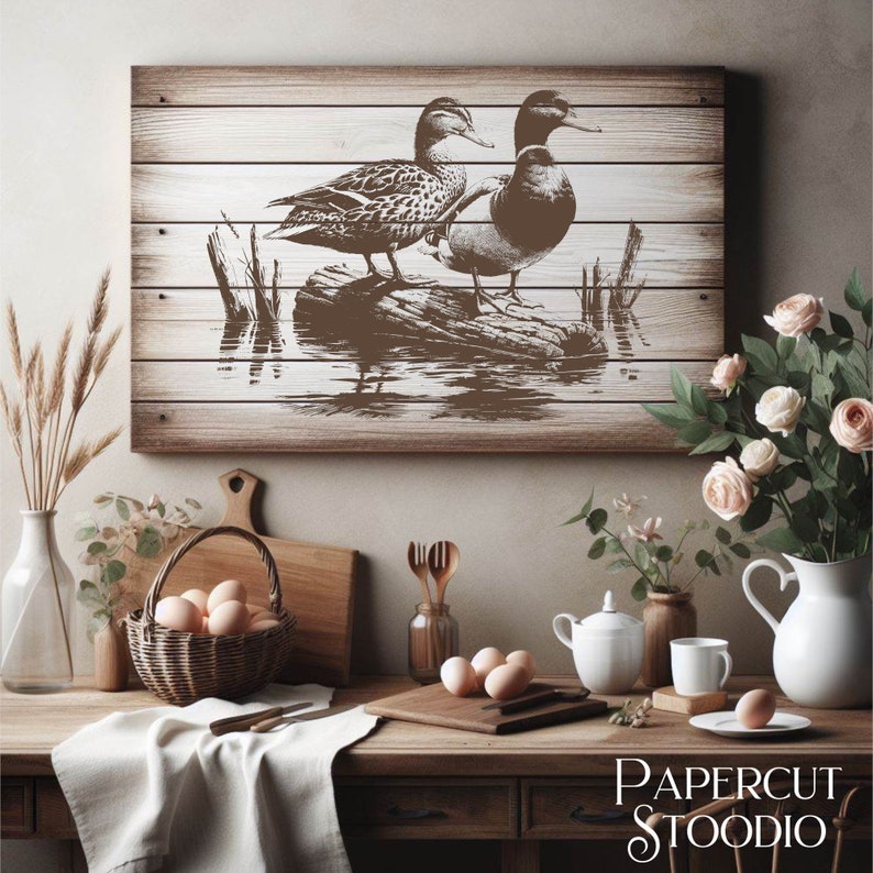 Laser Engrave File, Ducks on Log SVG, Lightburn Glowforge Digital ...
