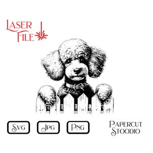 Laser-Gravurdatei, Pudel Hund Peek SVG, DIY Türschild Hund Zaun Zeichen LightBurn GlowForge Holzbearbeitung Gravurschild Willkommen