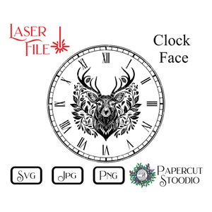 Lasergraveerbestand, herten wijzerplaat SVG, DIY klok LightBurn GlowForge voor Cabin Lodge Cottage Home Decor gepersonaliseerd cadeau