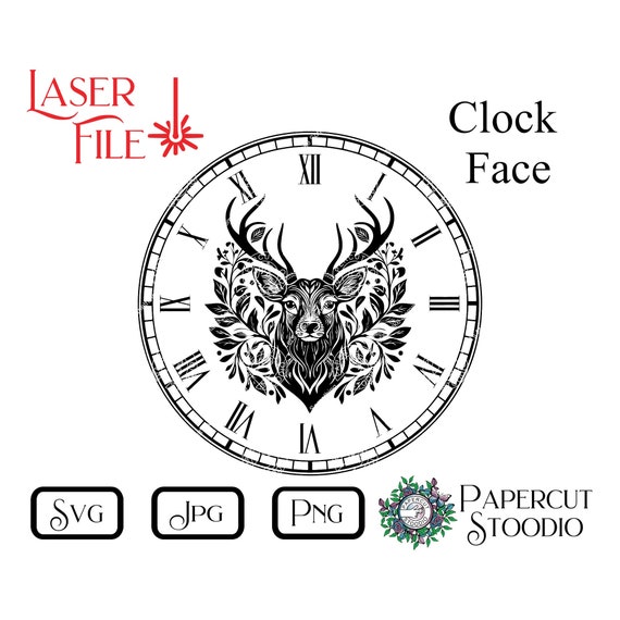 Laser Engrave File, Deer Clock Face SVG, DIY Clock LightBurn GlowForge for Cabin Lodge Cottage Home Decor Customizable