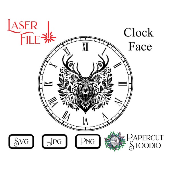 Laser Engrave File, Deer Clock Face SVG, DIY Clock LightBurn GlowForge for Cabin Lodge Cottage Home Decor Personalized Gift