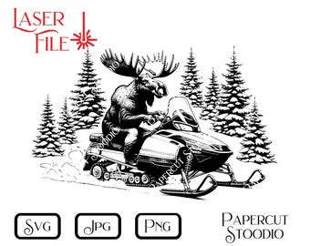 Moose Snowmobiler Laser Engrave File, Campfire Pals SVG (Digital Download)