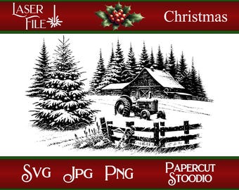 Archivo de grabado láser, SVG de Navidad de granja, LightBurn GlowForge Descarga digital Tabla de recortes de decoración de granjas y casas de campo Personalice regalos Letreros