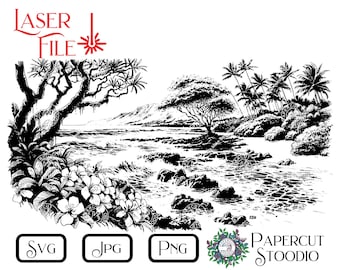 Island Retreat Laser Engrave File, Landscape SVG, Glowforge LightBurn (Digital Download)