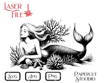 Laser Engrave File, Mermaid SVG, LightBurn GlowForge for Signs Cutting Boards Coasters for Home Decor & Personalized Gifts