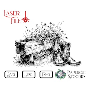 Fichier de gravure laser, auge, bottes Svg, panneaux de signalisation pays, planches à découper rondes en bois, cartes-cadeaux personnalisées décoration d'intérieur LightBurn GlowForge