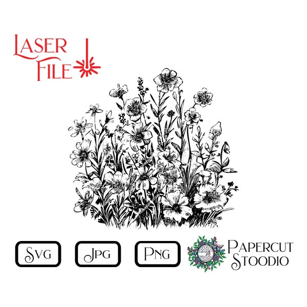 Laser Engrave File, Wild Flowers SVG, Png Jpeg Spring Garden Flowers Rustic Garden Sign LightBurn GlowForge Personalized Gifts