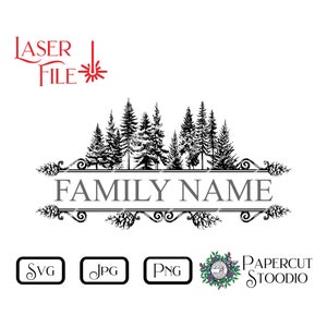 Laser Engrave File Pine Monogram SVG, LightBurn GlowForge Wood Burn Digital Download Wood Sign Personalized Gift Home Decor Cutting Board