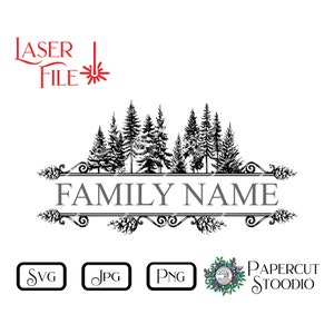 Laser Gravur Datei Kiefer Monogramm SVG, LightBurn GlowForge Holz brennen Digitaler Download Holzschild personalisiertes Geschenk Wohnkultur Schneidebrett