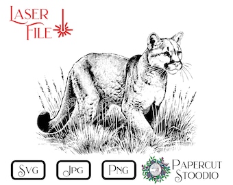Laser Engrave File, Cougar SVG, Mountain Lion, LightBurn GlowForge Cutting Board File Lodge Signs Wood Art Gift Laser File