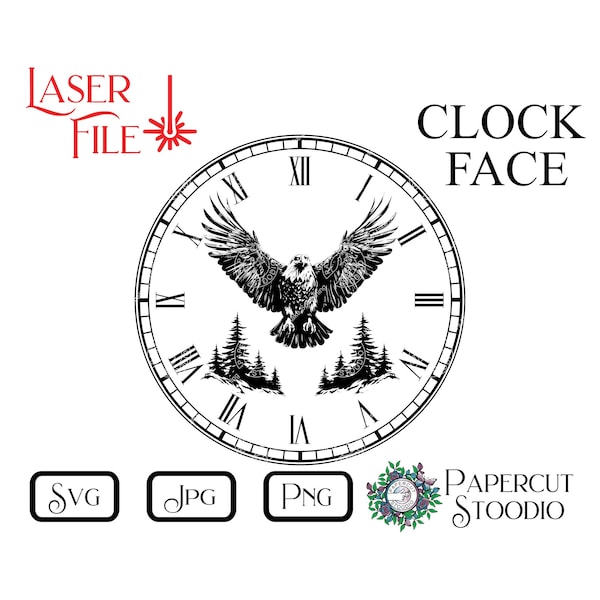 Laser Engrave File, Eagle Clock Face SVG, DIY Clock LightBurn GlowForge for Cabin Lodge Cottage Home Decor Personalized Gift