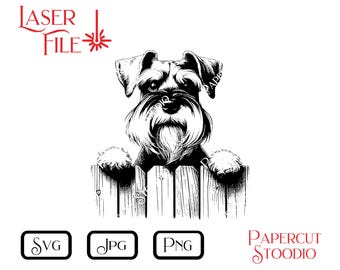 Schnauzer Dog Peek Laser Engraving File, SVG PNG JPG (Digital Download)