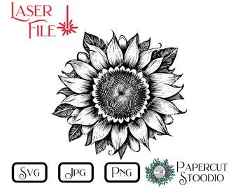 Sunflower Laser Engrave File, Wood Sign SVG PNG JPG (Digital Download)