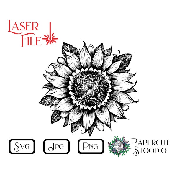 Laser Engrave File, Sunflower SVG, Cards Garden Flags Signs Sublimation LightBurn GlowForge Wood Rounds Personalized Gifts