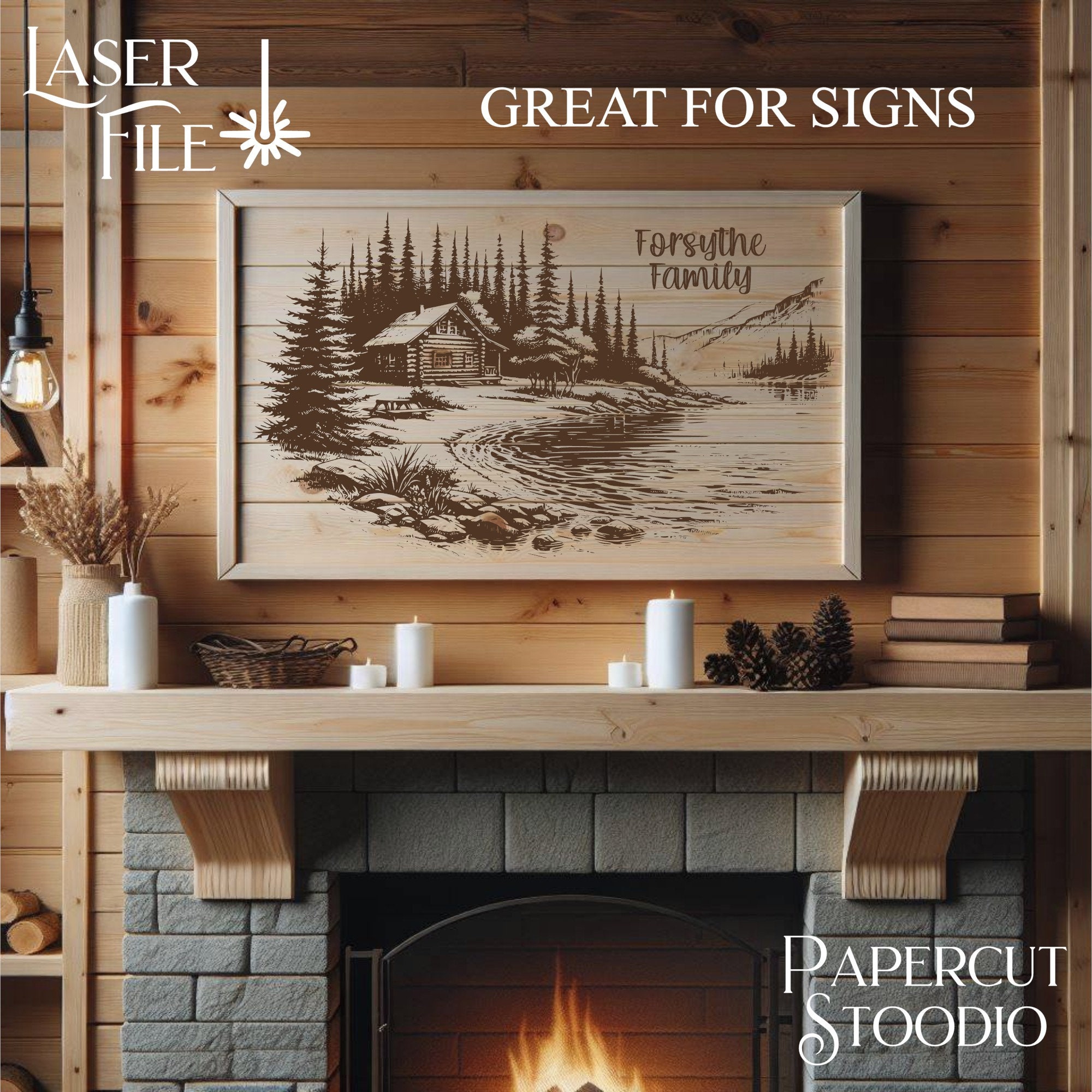 Lake Cabin Scene Laser Engrave File, Wood Sign, Lightburn Glowforge ...