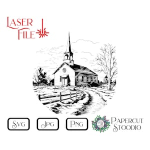 Arquivo de gravação a laser Country Church Svg, tábua de corte de charcutaria, download digital, presente personalizado para inauguração de casa de casamento