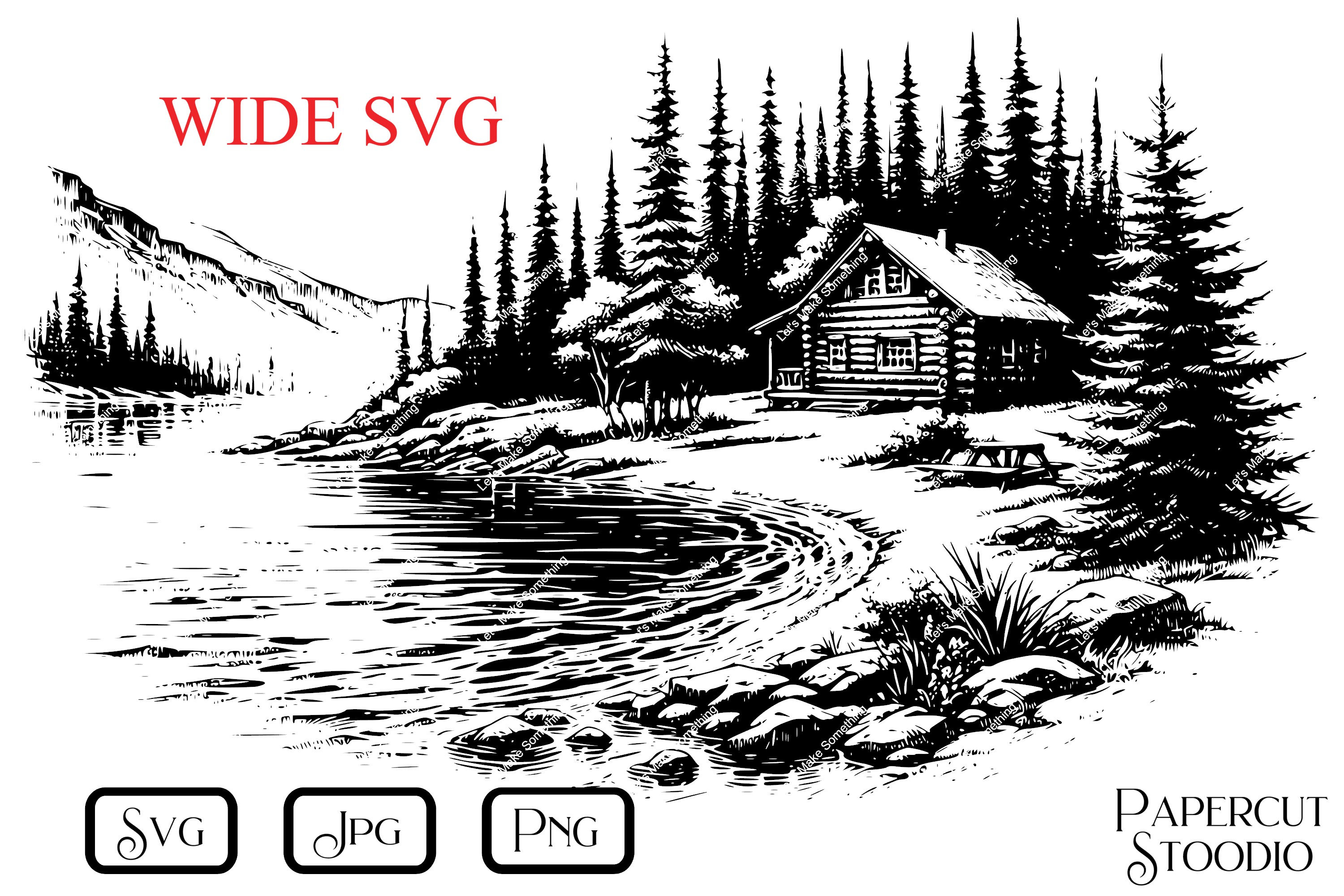Lake Cabin Scene Laser Engrave File, Wood Sign, Lightburn Glowforge ...