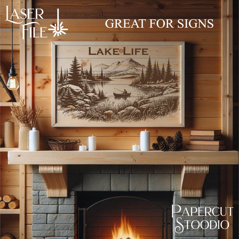 Fisherman on Lake Laser Engrave File, Cabin Decor SVG PNG JPG (digital ...