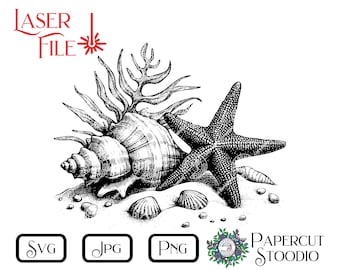 Laser Engrave File, Starfish SVG, Beach Ocean Sea LightBurn GlowForge Signs Cutting Boards Beach House Signs Personalized Gifts