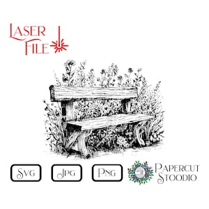 Wildflower Bench SVG, Laser Engraving File Digital Download for LightBurn & GlowForge. For Signs, Cutting Boards, Coasters, Wood and Slate.