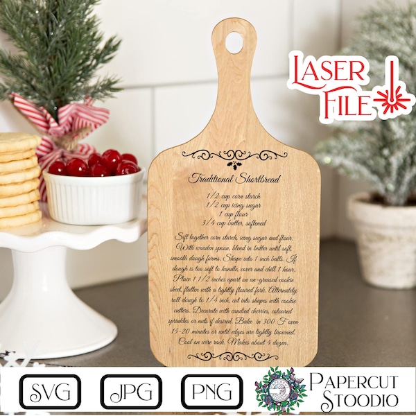 Fichier de gravure laser Svg de recette de biscuits de Noël, sablé préféré en téléchargement numérique pour planche de charcuterie planche à découper cadeau personnalisé