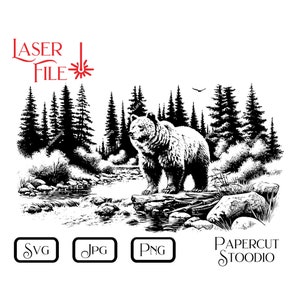 Laser Gravur Datei, Grizzly Creek Schneidebrett Lightburn GlowForge für Cabin & Lake Dekor Schilder Schneidebrett LightBurn GlowForge Einzigartige Geschenke