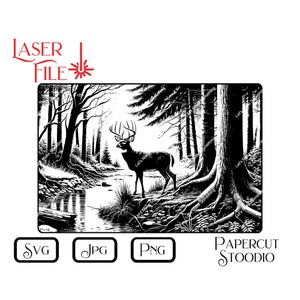 File di incisione laser, cervo della foresta SVG, LightBurn GlowForge Download digitale per taglieri, decorazioni per la casa, cartelli, progetti in legno e regali