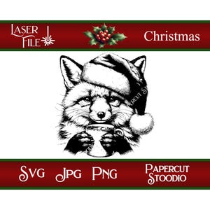 Fichier de gravure laser, Noël renard Svg, LightBurn GlowForge XTool panneaux de Noël planches à découper étiquettes cadeaux personnalisées décoration d'intérieur
