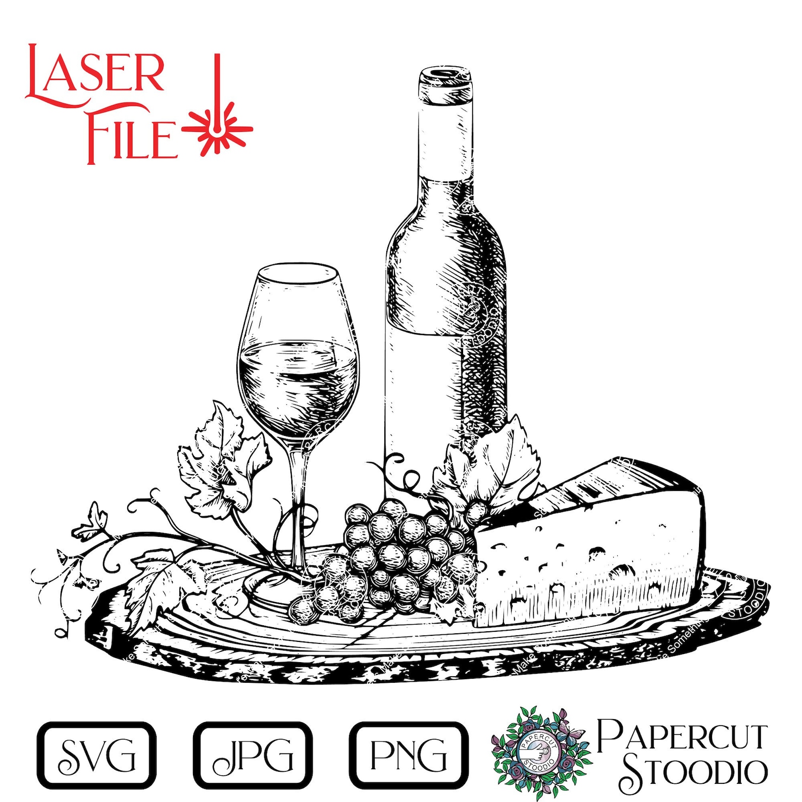 Laser Engrave File Wine & Cheese Svg for DIY Cutting Board Etsy