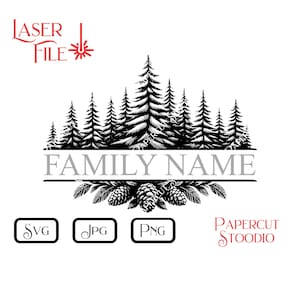 Laser Engrave File, Forest Monogram SVG, LightBurn GlowForge Wood Burn Digital Download Wood Sign Personalized Gift Home Decor Cutting Board