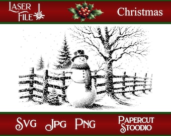 Laser Engrave File, Winter Snowman Svg, LightBurn GlowForge XTool Christmas Cutting Boards Wood Round Gift Tags Home Decor Signs Wall Art